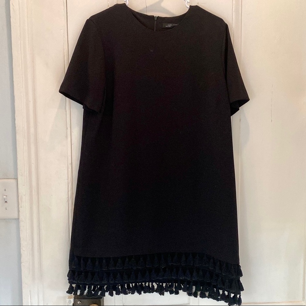 ZARA Black Tassel Shift Dress